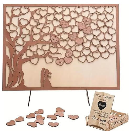 Ltstor 1 set di libri di messaggi in legno a forma di cuore, albero di nozze, matrimonio, matrimonio, eventi, feste, tavolo da pranzo, centro, decorazione a forma di albero con scatole decorative in