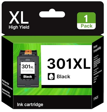 301 XL Nero Cartuccia d'inchiostro per HP 301 XL per HP 301 nero per Envy 4500 4504 5530 5532 5534 DeskJet 2540 2548 1510 2050 3050 1050 Officejet 4630 2620 2622 Stampante multifunzione (Nero, 1-Pack)