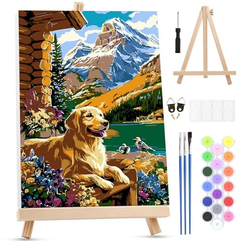 MXJSUA Cabaña Perro Pintar por Numeros Adultos con Marco, DIY Cuadros para Colorear por Números Lienzos, Pintura Acrilica Manualidades Adulto Decoracion Hogar Pared, 20x30cm
