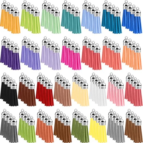 NEBURORA Lot de 120 Porte-clés Multicolores à Gland Pompons de 38 mm en Cuir, pour la création de Bijoux et de Porte-clés Fournitures pour Loisirs créatifs