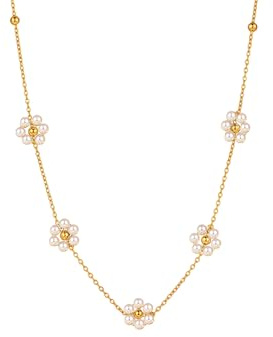 IMINI Collier Choker Fleur De Perles Pour Femme – Chaîne Dorée 14K Avec Pâquerettes Et Perles Fines, Style Minimaliste Et Délicat – Idéal Pour Mariage, Anniversaire Ou Quotidien