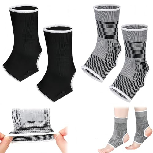 YTAXYZWR Tutore Caviglia Bambini Sportivo 2 Pezzi – Supporto Elastico Traspirante per Ragazzi 6-14 Anni – Fascia Piede 19.5×7.5 cm – calzino Tallone Leggero – Nero per Calcio Basket Danza attività qu