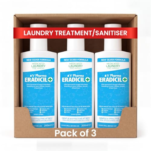 Eradicil Antifungal Laundry Sanitiser/Treatment 600ml, Effective from 30C | Add to your wash. Helps Reduce Re-infection & Cross Contamination - athlete's foot, fungal nail & ringworm. Colour-safe.