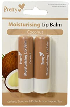 2 x Coconut Moisturising Lip Balm Tubes by Pretty - Softens, Soothes & Protects Dry Chapped Lips - 2 x 4.3g