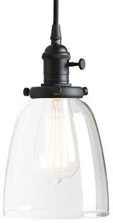 Phansthy Pendelleuchte Deckenlampe Vintage Industrie Hängeleuchte Hängelampe Lampe Kronleuchter aus Glocken Klar Glas E27 Lampenfassung Deckenleuchte für Küche Keller Wohnzimmer(Schwarz Farbe)