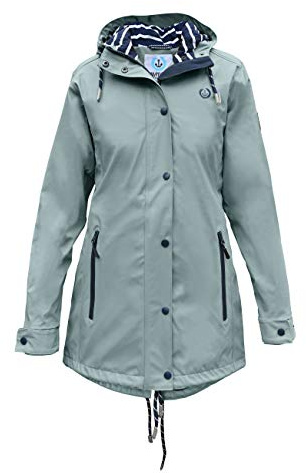 MADSea Damen Regenmantel Friesennerz 620 | halblanger wasserdichter Regenparka | winddicht mit maritimen, weiß/blauen Innenfutter, Hellblau, Größe:44