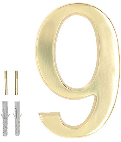 KOTARBAU® - Numero civico 3D 9 in ottone, 20 cm, per abitazioni, alberghi, appartamenti, 100% ottone