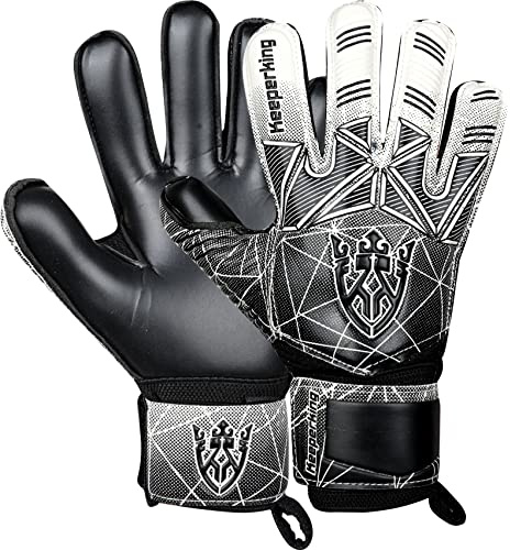 Keeperking Målvaktshandskar för vuxna, barn och ungdomar, med och utan fingerskydd, fotbollshandskar med avtagbara fingerskydd på 4 mm, unisex (5, svart –avtagbara fingerskydd)