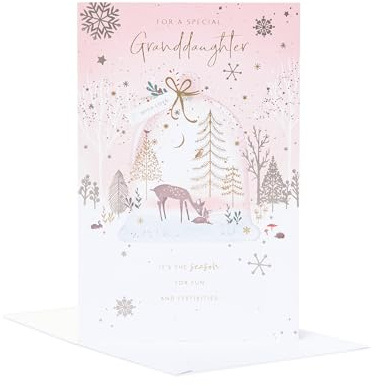 Brittiska hälsningar julkort för barnbarn - Hjortar i snöglob Design