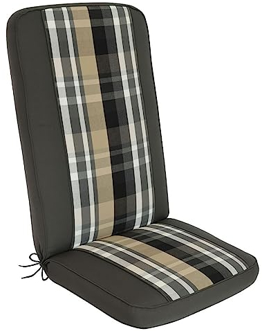 OUTLIV Kettex Mailand Sesselauflage hoch, Sitz- Rückenkissen, 123x50 cm, Grau kariert, hochwertige Sitzauflage für Gartensessel und Gartenstuhl