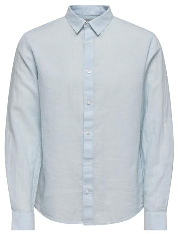Only & Sons Onscaiden LS Solid Linen - Camisa de Negocios para Hombre, Color Azul., M