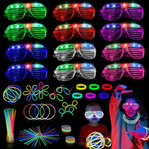 Libershine Knicklichter Party Set 62 Stück, 12 LED Brille und 50 Neon Leuchtstäbe Glow Sticks, LED Brillen für Party, Leuchtbrillen für Party Deko Weihnachten Halloween Karneval Geburtstagsfeier