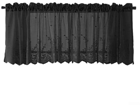 DAZZLEEX Rideau de cuisine cantonnière en dentelle, petits rideaux de style pastoral frais pour décoration de chambre, 137 x 61 cm (noir)