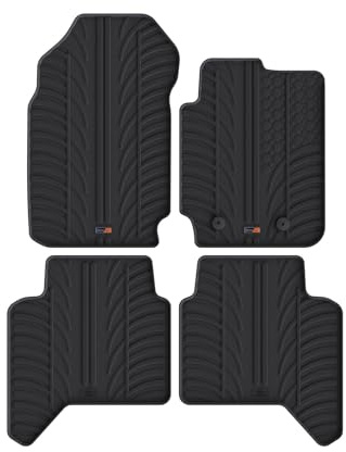 TRAVALL Rubber Car Mats (set of 4) compatible with Ford Ranger (2011-2019) Heavy Duty Floor Mats Moulded Premium Mats Easy Clean Black with Clips - Anti Slip All-Weather Protection