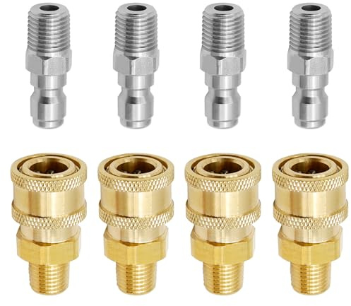 Vkinman 1/4 Inch NPT Quick Connect Pressure Washer Couplers, Pressure Washer Adapters - Versatile High-Pressure Washer Adapters with Fast Connection Features（4 Pairs）