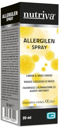 NUTRIVA Allergilen Spray Nasale, Dispositivo Medico, Allergia di Stagione, Naso Chiuso, Muco, Agenti Irritanti, Allergie da Polline, 20ml, con Aloe Vera, Propoli, Mirra, Eucalipto, Pino e Menta