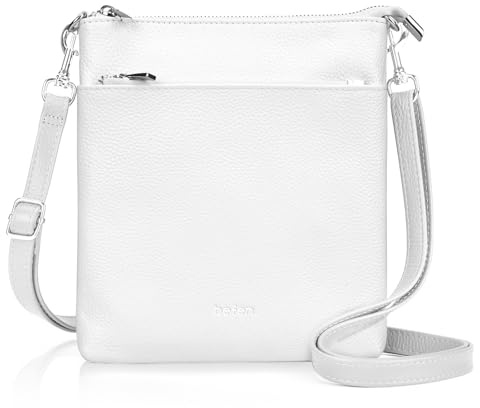 befen Echtleder Umhängetasche Damen Mittelgroß, Handtasche Damen Leder mit Handyfach, Klein Crossbody Bag Handytasche zum Umhängen mit Verstellbar Abnehmbar Schultergurt, Weiß