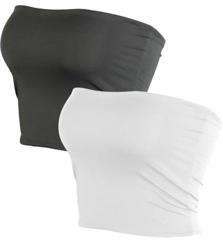 Womens 2 Pack Tube Tops Crop Shirt Going Out Strapless Basic Backless Sleeveless Bandeau Summer Outfits S Black White