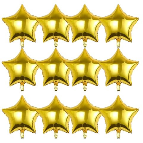 Gold Star Foil Balloons, 12pcs 18inch Helium Balloons for Birthday, Graduation, Wedding, Valentines Engagement, Bridal Shower, Anniversary Party Decoration