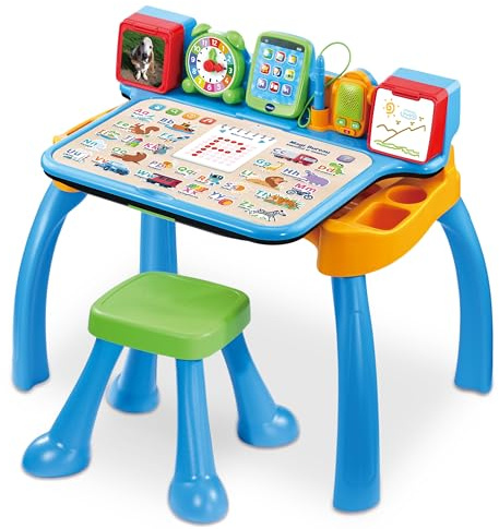 VTech - Magi Bureau Interactif et Musical 6 en 1 - Bureau Enfant avec Tabouret - Table de Jeux Éducative, Chevalet à Dessin et Tableau Noir à Craie - Cadeau Enfant Dès 3 Ans - Contenu en Français