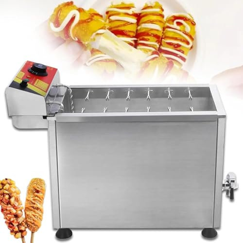 Elektrisk Deep Hot Corn Dog Frityrmaskin, Kommersiell Automatisk Ost Hot Dog Sticks Fritös, Corn Dog Maker Machine, 25L Stor Kapacitet, 12 St Korv