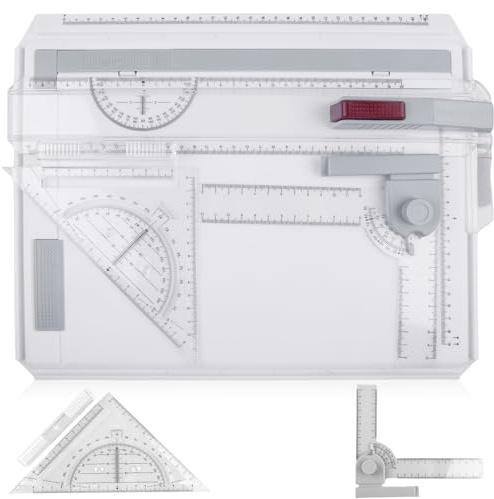 Zeichenbrett A4, DIN Zeichentisch mit Schiebelineal, Multifunktionaler Zeichenplatte Paralleler Bewegung Winkelverstellbarem Messsystem für Office Arbeiten Designer Ingenieure Studenten Studium