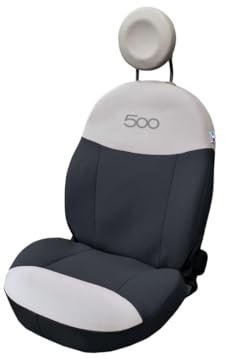 Italfodere - Coppia Coprisedili Auto Anteriori Compatibili con Fiat 500 dal 2007 in poi - Accessori Auto Interni - Cotone Accoppiato - Confortevoli e Resistenti - Made in Italy - Antracite e Panna