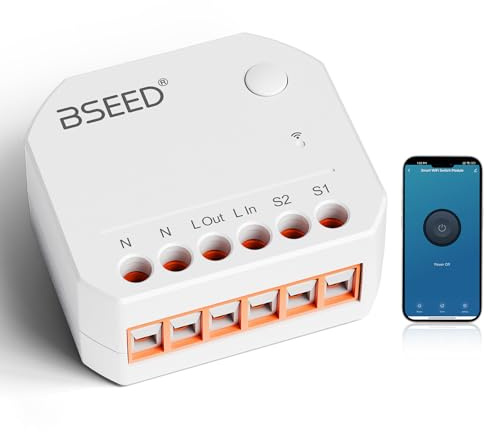 BSEED Smart Interruttore 1 Pezzo, WiFi Smart Relay Switch 250V con Telecomando e Controllo Vocale, Mini Interruttore per Domotica Funziona con Alexa e Google Home, 2.4GHz, 10A(Richiesta Linea Neutra)