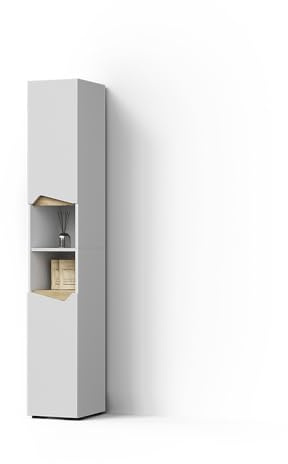 Livinity Badschrank Timavo, Weiß, 30 x 180 cm mit Türen, und offenen Fächern