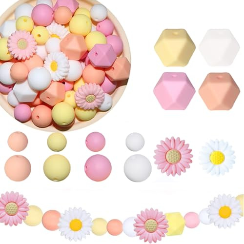 100 Piezas Perlas de Silicona, Cuentas de Silicona de Colores Perlas de Silicona, Redondas Cuentas de Silicona Perlas, Con Cuerda de Nylon Para Artesanías, Llaves, Joyas, Collares, Pulseras