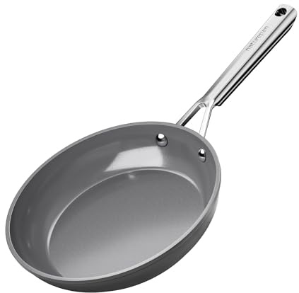 naturepan 24cm Ceramic Frying Pan, Diamond-Titanium Nonstick Pan, PFAS & PTFE & PFOA Free, Stainless Steel Handle, Dishwasher/Oven Safe, Grey