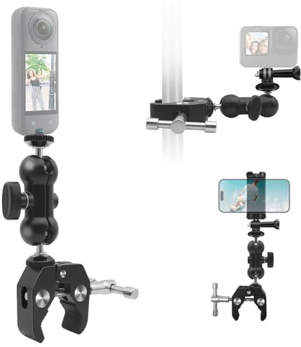 HAFOKO Metal Super Clamp 360°Ballhead Magic Arm for Phones Action Cameras | No Extra Tools Required for Angle Tightening, 360 Adjustable Ball Head to Realize Multi-angle Shooting Layout
