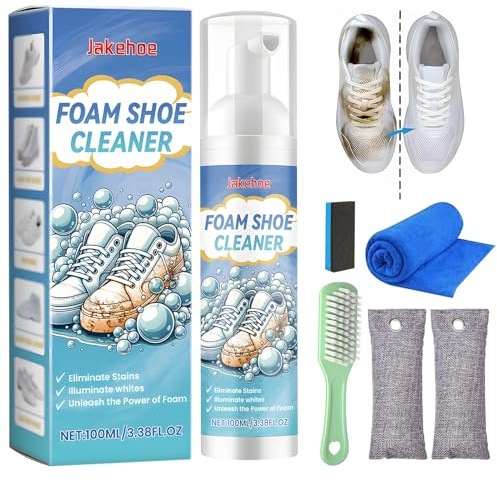 Sneaker Cleaner,Kit Nettoyage Chaussure 100 ml avec Brosse, Serviette et éponge, Kit Nettoyage Chaussure, Désodorisant chaussures naturel pour les chaussures de travail, de sport et les baskets