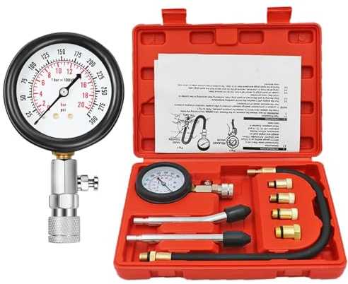 TenutaRealX 8PCS Compression Tester Kit for Gas Engines, Cylinder Pressure Gauge 0-300 PSI with Case – Fits Car, Motorcycle, Small Engine, ATV