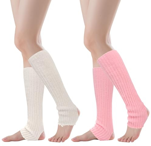 SGQTZDZQ Lot de 2 paires de jambières tricotées pour femme - Jambières de ballet des années 80 - Jambières moelleuses côtelées pour filles, enfants, femmes, accessoires de vêtements pour yoga, danse