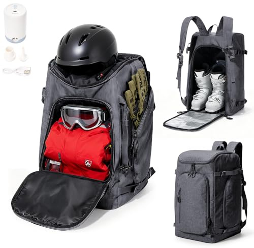 Lendolk Ski Boot Bag Black Ski and Snowboard Boots Backpack for Ski 60L Vacuum Travel Backpacks with Pump Waterproof Snowboard Boot Bagfor Helmet, Goggles, Gloves, Skis, Snowboard & Accessories