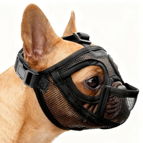Fransk bulldogg munkorg, munkorg små hundar munkorgar giftbetesskydd hund nät hundmunkorg anti-biting tugga skällande hundmunkorg med tillplattad nos tysk, 5,4–12,2 kg (S)