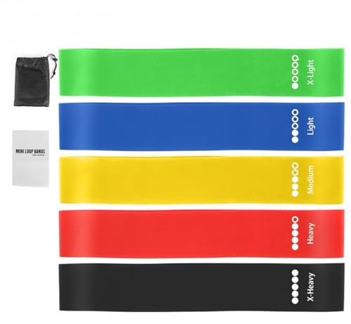 Resistance Bands Set of 5 Stretch Exercise Workout Loop Bands for Women and Men with 5 Strength Levels for Legs and Glutes Arms Ideal for Yoga Pilates Gym Home Fitness with Carry Bag
