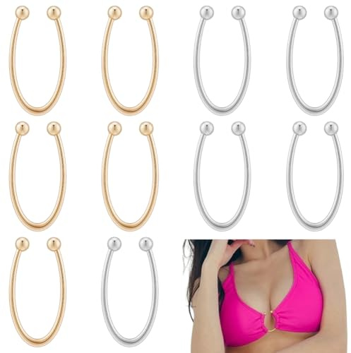 WADORN 10 pezzi, 2 colori, chiusura bikini in platino e oro chiaro, fibbia in metallo a forma di U, chiusura ad anello di ricambio, per costume da bagno, biancheria intima, da cucito
