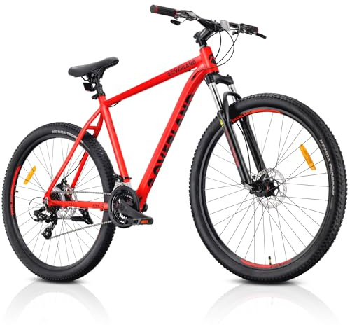 sun baby Tatra Bikes Bicicleta de montaña 29 Pulgadas Overland, Ligero Bicicleta 29 Unisex - Cuadro de Aluminio de 21 Pulgadas, 21 Marchas, Amortiguador, Frenos de Disco - Rojo-Negro