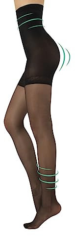 CALZITALY High-Waist Shaper Tights compression 8 mm/hg, Control Body & Leg relaxing, Shaping pantyhose | S, M, L, XL, XXL, 3XL, 4XL | 20 den | Black, Natural | Made in Italy (M, BLACK)