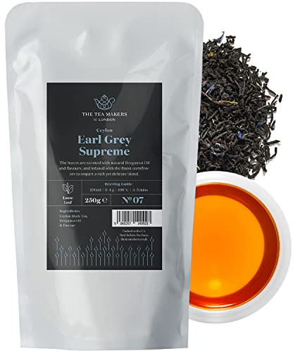 Supreme Earl Grey Tea Loose Leaf - Natural Blend of Sri Lankan Black Tea, Bergamot Extract & Blue Cornflowers - Rich Citrusy & Floral Notes by The Tea Makers of London - 250g