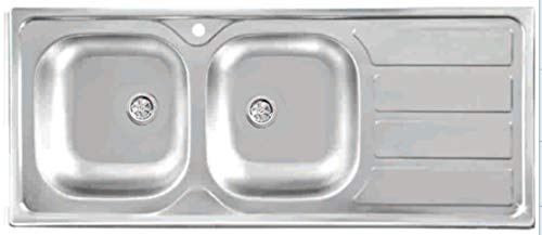 MABEL Lavello Cucina 2 Vasche con Gocciolatoio da Incasso in Acciaio Inox 201 con Finitura Spazzolata Facile da Pulire Profondità Vasche 15 cm - L 116 cm x P 50 cm