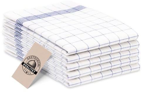 ZOLLNER 5er Set Geschirrtücher Baumwolle in 50x70 cm - super saugstarke und langlebige Küchentücher - waschbar bis 95°C – in blau weiß kariert - Gastronomiequalität - Oeko Tex® Zertifiziert