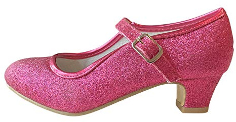 La Señorita Princess Shoes Fuchsia Pink Glitter Spanish Flamenco Shoes for Girls, Pink, fuchsia pink, 1.5 UK