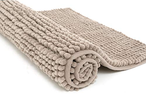 Pincy rutschfeste Chenille Badematte – 40 x 60 cm zottelige Mikrofaser-Badematte – schnell wasserabsorbierend, maschinenwaschbar, strapazierfähiger Bodenteppich, für Badezimmer, Zimmer (Beige)