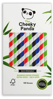 The Cheeky Panda Cannucce di carta in bambù extra larghe (perfette per frullati), confezione da 100 cannucce 100% biodegradabili, senza plastica, ecologiche, resistenti e sostenibili