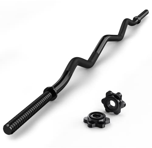 ExtreSpo EZ Curl Bar, 47 Threaded Steel Curl Bar for Standard 1 Inch Plates, 220 LBs Capacity Strength Training Bar for Biceps and Triceps Weightlifting, Curling Bar for Home/Gym