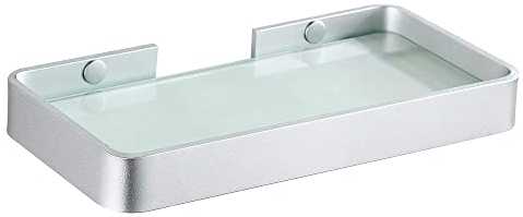 Hoomtaook Badregal Ohne Bohren Duschablage Ohne Bohren Hartglas Badregal Rechteckiges Duschcaddy Ablage Organizer Nail-Free Kein Schaden Rostfreier Korb Für Küche Badezimmer Zubehör Silber