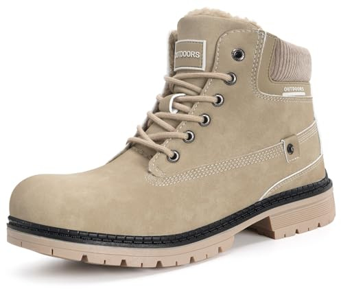 Stivali Invernali Uomo Donna Stivali da Neve Caldi Foderati Stivaletti Scarpe Inverno Trekking Outdoor, Cachi, 40 EU